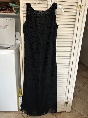 Calvin Klein sheer Black Sleeveless Lace Maxi Dress Women's Elegant Evening Wear